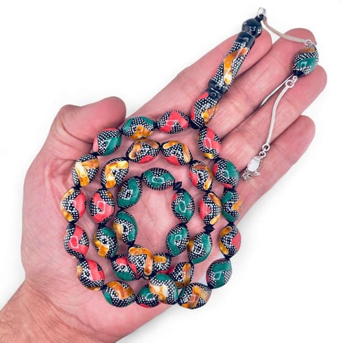 سبحة كوك مطعم بالفضة و الكهرمان 10 ملي