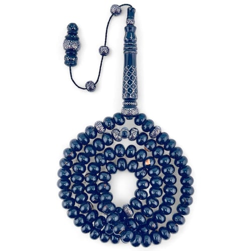 سبحة يسر مرجان اسود طبيعي مع فواصل مطعمة فضة عيار...