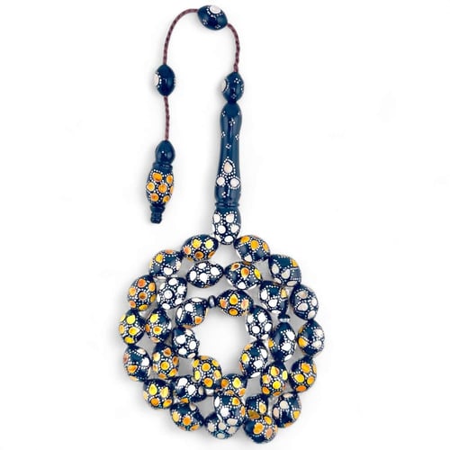 سبحة كوك مطعم بالفضة مع العاج و الكهرمان 10 ملي