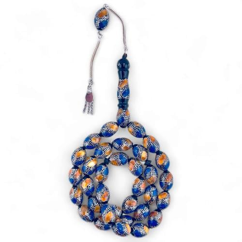 سبحة كوك مطعم كهرمان و لازورد و فضة عيار 1000 - 10...