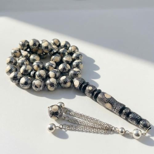 سبحة يسر مع كوك فاخر مطعم فضة عيار 1000 و العاج -...