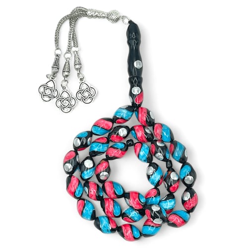 سبحة كوك مطعم معدن انتيمون مع لون الفيروز و المرجا...