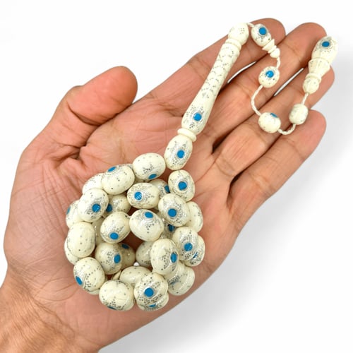 سبحة عاج الفيل الافريقي مطعم بالفضة عيار 925 10 مل...