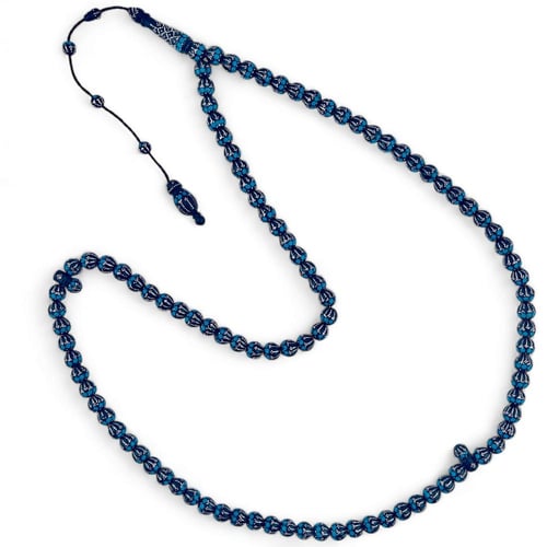 سبحة كوك طبيعي مرصعة بالفضة و الفيروزة 8 ملي