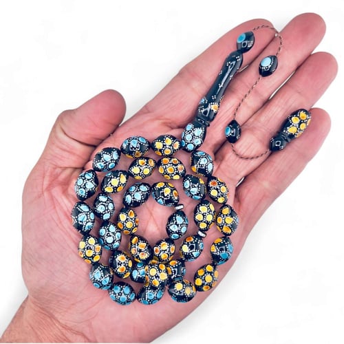 سبحة كوك أصلي مطعم بالفضة مع الكهرمان و الفيروز 10...