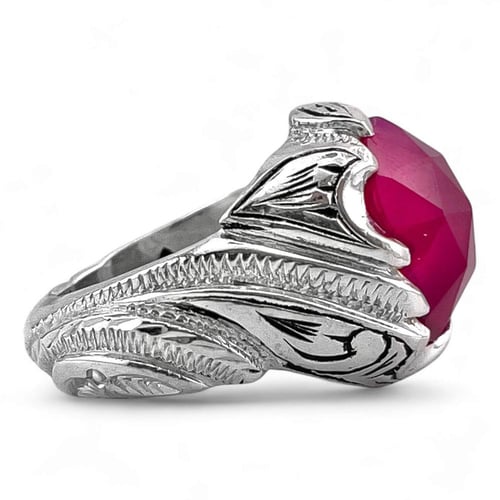 خاتم فضة رجالي فاخر بحجر الياقوت الأحمر الأفريقي