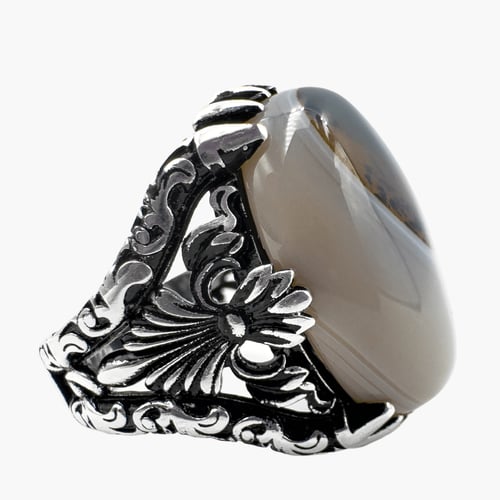 خاتم عقيق رجالي - فضة عيار 925