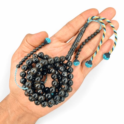 سبحة يسر فواصل مطعمة فضة عيار 925 - 99 خرزة 8 ملي