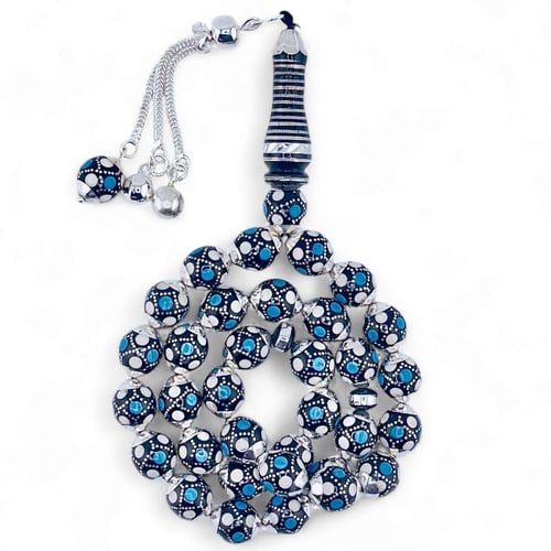 سبحة يسر بالفضة فاخرة عيار 925 مطعم بالفيروز و الع...