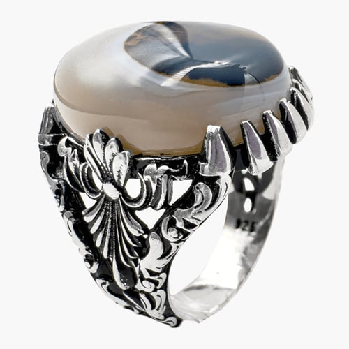 خاتم عقيق رجالي - فضة عيار 925