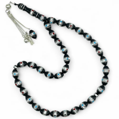 سبحة يسر مطعم بالفضة عيار 925 و 9 ملي