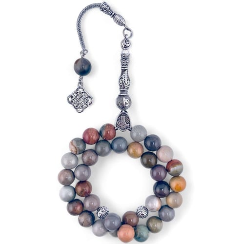 سبحة حجر الجاسبر الطبيعي متعدد الالوان ( اليشب )