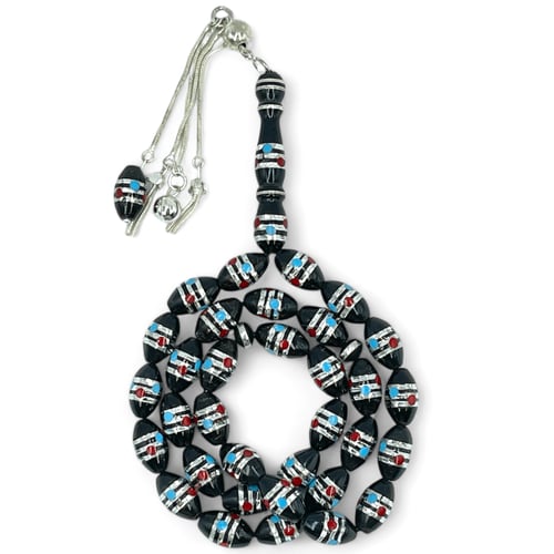 سبحة يسر مطعم بالفضة عيار 925 و 9 ملي