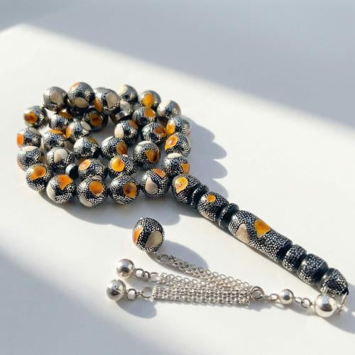 سبحة يسر مع كوك فاخر مطعم فضة عيار 1000 و عاج و كه...