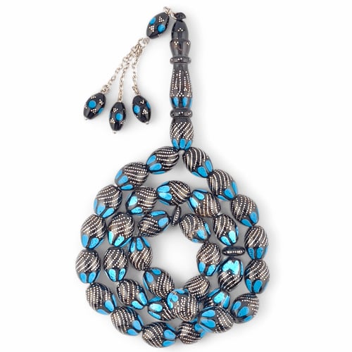 سبحة يسر مطعمة بالفضة عيار 999 و حجر الفيروز الطبي...