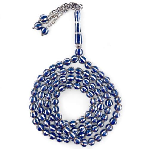 سبحة فضة مطعمة حجر لازورد - 7 ملي