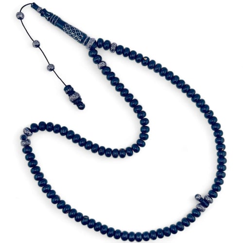 سبحة يسر مرجان اسود طبيعي مع فواصل مطعمة فضة عيار...