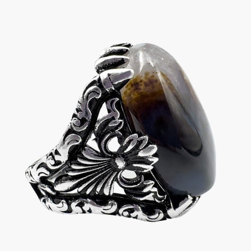 خاتم عقيق سليماني رجالي - مصاغ من الفضة عيار 925 -...