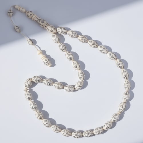 سبحة عاج ناب الفيل الافريقي مطعم بالفضة