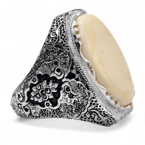 خاتم عاج ناب الفيل طبيعي فضة عيار 950