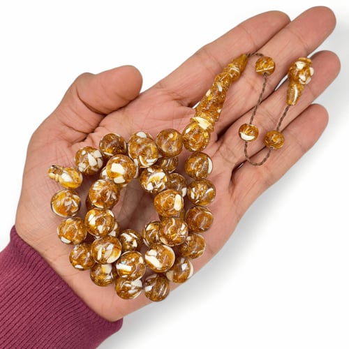 سبحة كهرمان بولندي طبيعي مكبوس مع العاج - 12 ملي