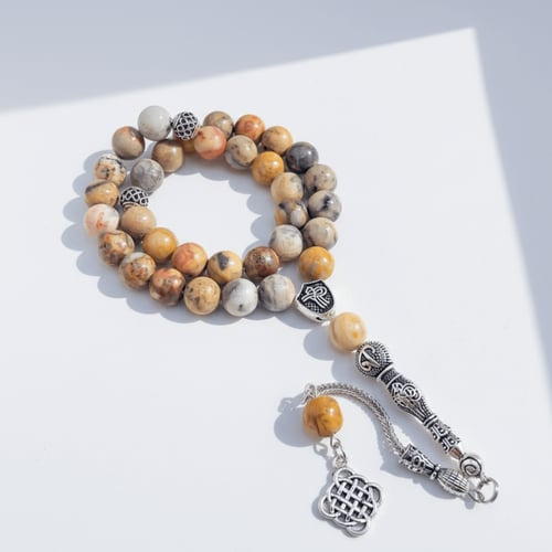 سبحة حجر عقيق الوان مموجة طبيعية - 33 خرزة 10 ملي