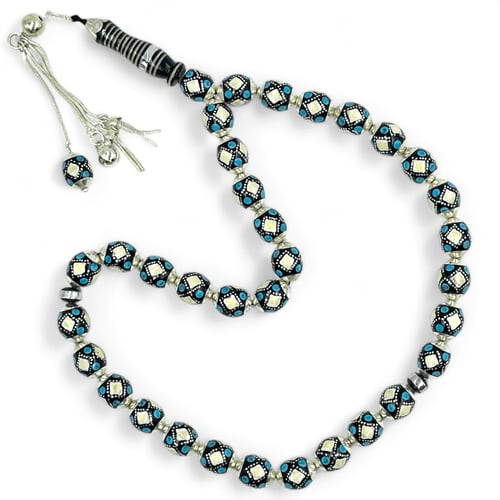 سبحة يسر مطعم بالفضة عيار 925 و العاج و الفيروز ال...