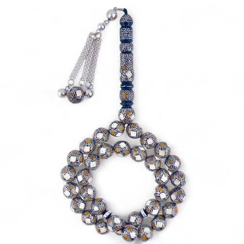 سبحة يسر وكوك فاخر بفضة عيار 1000 مطعمة بالكهرمان...