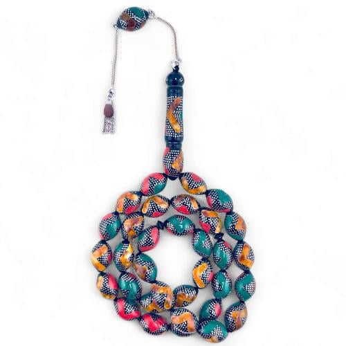 سبحة كوك مطعم بالفضة و الكهرمان 10 ملي