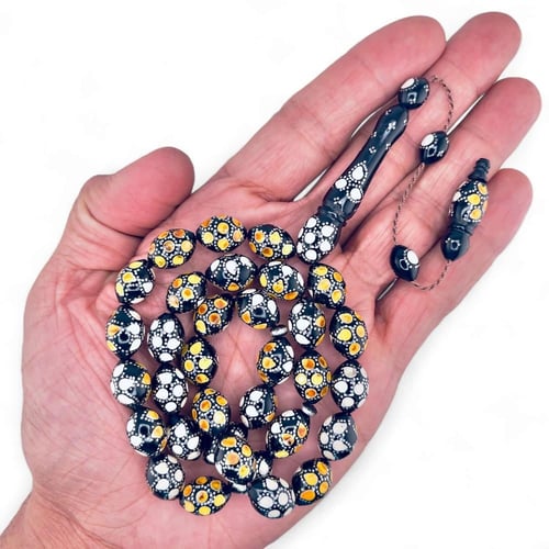 سبحة كوك مطعم بالفضة مع العاج و الكهرمان 10 ملي