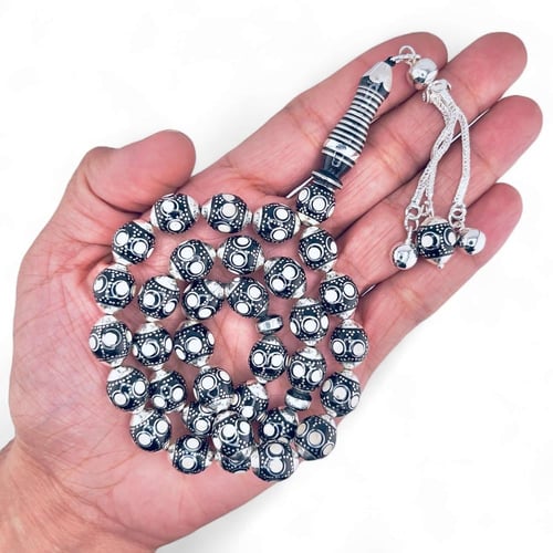 سبحة يسر مطعم بالفضة عيار 925 و بودرة العاج 10 ملي