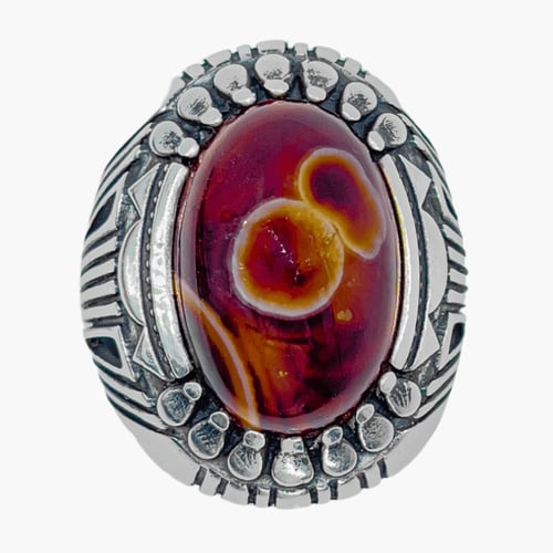 خاتم عقيق يماني سليماني فضة عيار 925 - توازن وشفاء...