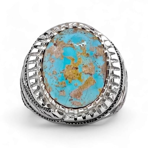 خاتم رجالي بحجر كريم فيروز نيشابوري – فضة عيار 950