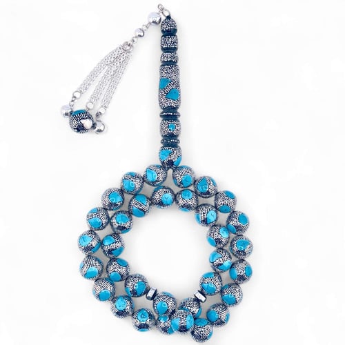 سبحة يسر مع كوك فاخر مطعم فضة عيار 1000 و بالفيروز...