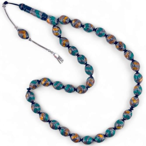 سبحة كوك فاخر مطعم بالفضة عيار 999 و حجر الملاكايت...