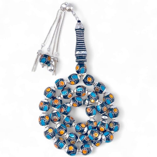 سبحة يسر فاخر بالفضة عيار 925 مطعم بالكهرمان والفي...