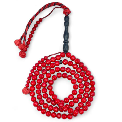 سبحة حجر عقيق برازيلي احمر بلون المرجان - 99 خرزة...