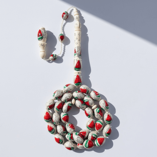 سبحة فاخرة من عاج ناب الفيل مطعم فضة عيار 1000 - 1...