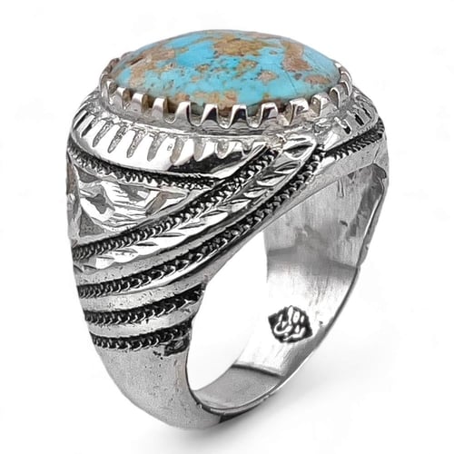 خاتم رجالي بحجر كريم فيروز نيشابوري – فضة عيار 950