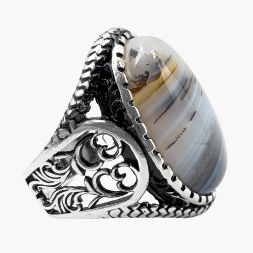 خاتم عقيق سليماني - مصاغ من الفضة عيار 925 - شغل ي...