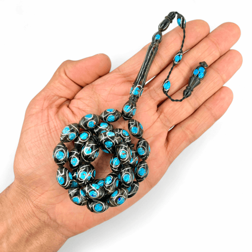 سبحة يسر مطعم بالفيروز و بالفضة عيار 925 - 10 ملي