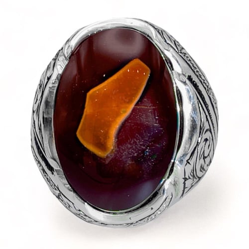 خاتم عقيق كبدي مصور فضة عيار 950