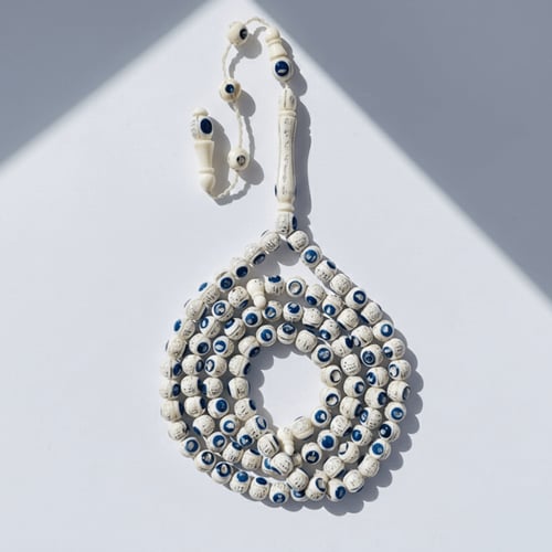 سبحة عاج ناب الفيل مطعمة بالفضة و صدف و لازورد - 9...