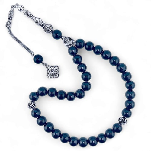 سبحة حجر عقيق أسود طبيعي - حجر أونكس 33 خرزة 10 مل...