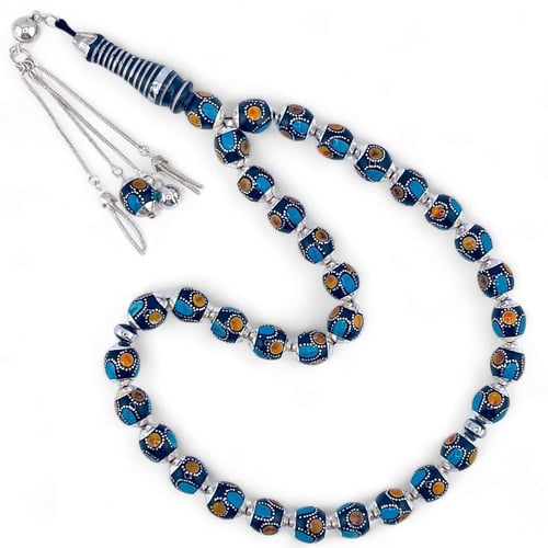 سبحة يسر فاخر بالفضة عيار 925 مطعم بالكهرمان والفي...