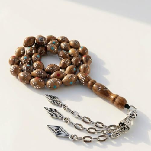 سبحة كوك طبيعي مطعم معدن انتيمون