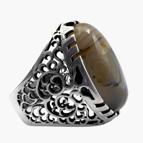 خاتم عقيق رجالي - مصاغ من الفضة عيار 925 - شغل يدو...