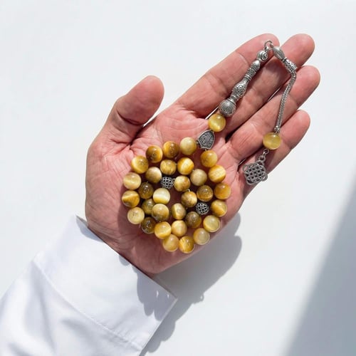 سبحة حجر عين النمر الكريم الاصفر