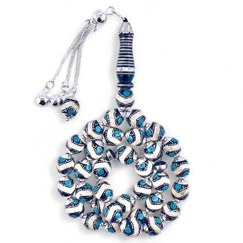 سبحة يسر بالفضة فاخرة عيار 925 مطعمة بالعاج و الفي...