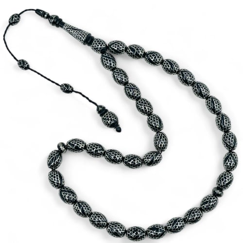 سبحة كوك مطعم بالفيروز و بالفضة عيار 1000 - 10 ملي